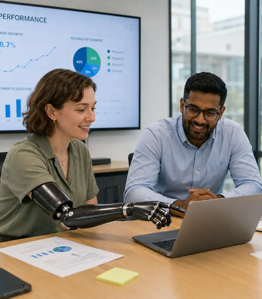 two people work at desk together