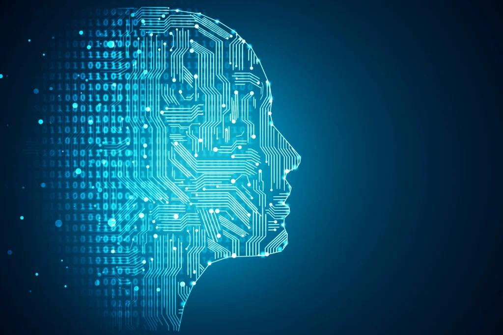 illustration of a head made out of computer code