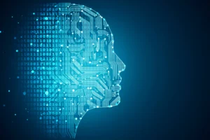 illustration of a head made out of computer code